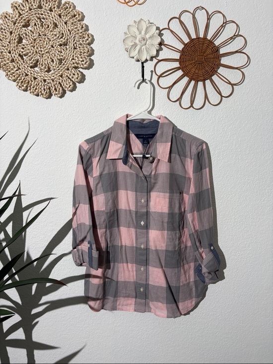NWT Tommy Hilfiger Heritage Pink/Gray Plaid Button Up - Picture 6 of 7